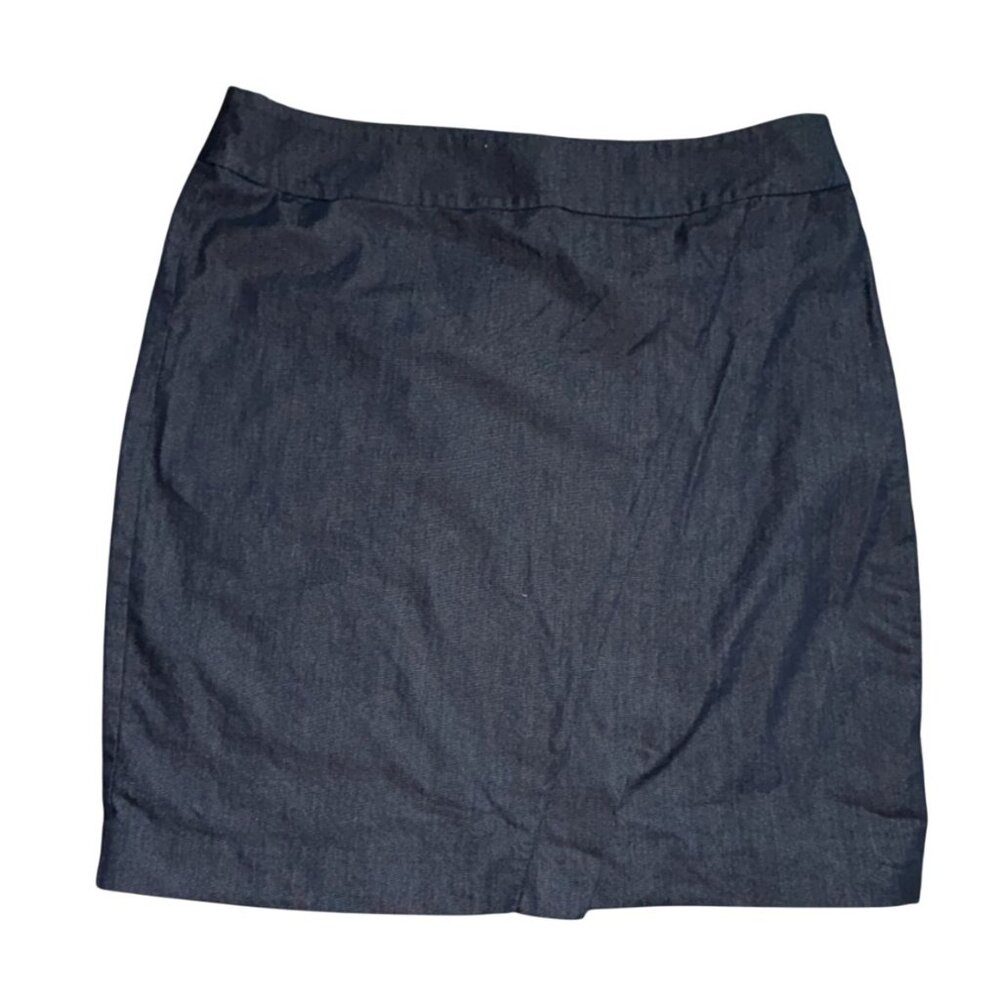 Ann Taylor Factory Wrap Front Chambray Pencil Skirt-Blue-12P-GUC